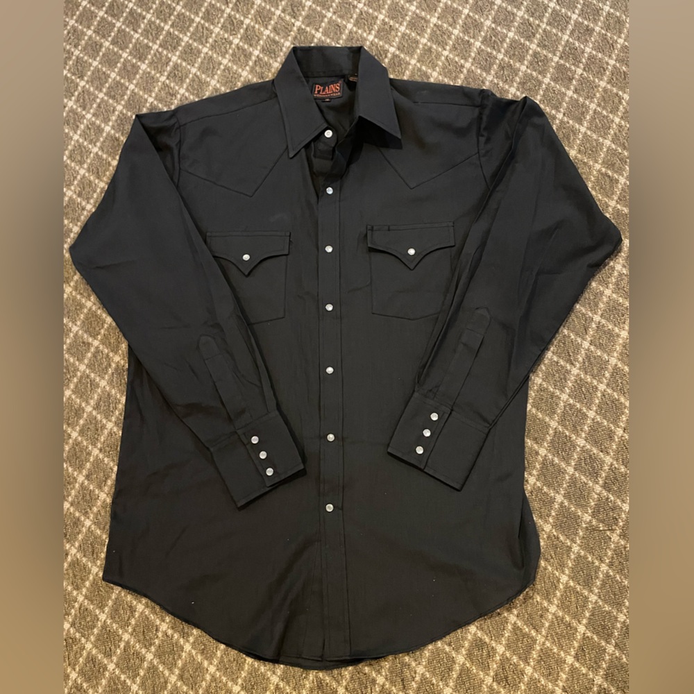 Black Plains Western Wear black Shirt with pearl Snap Buttons